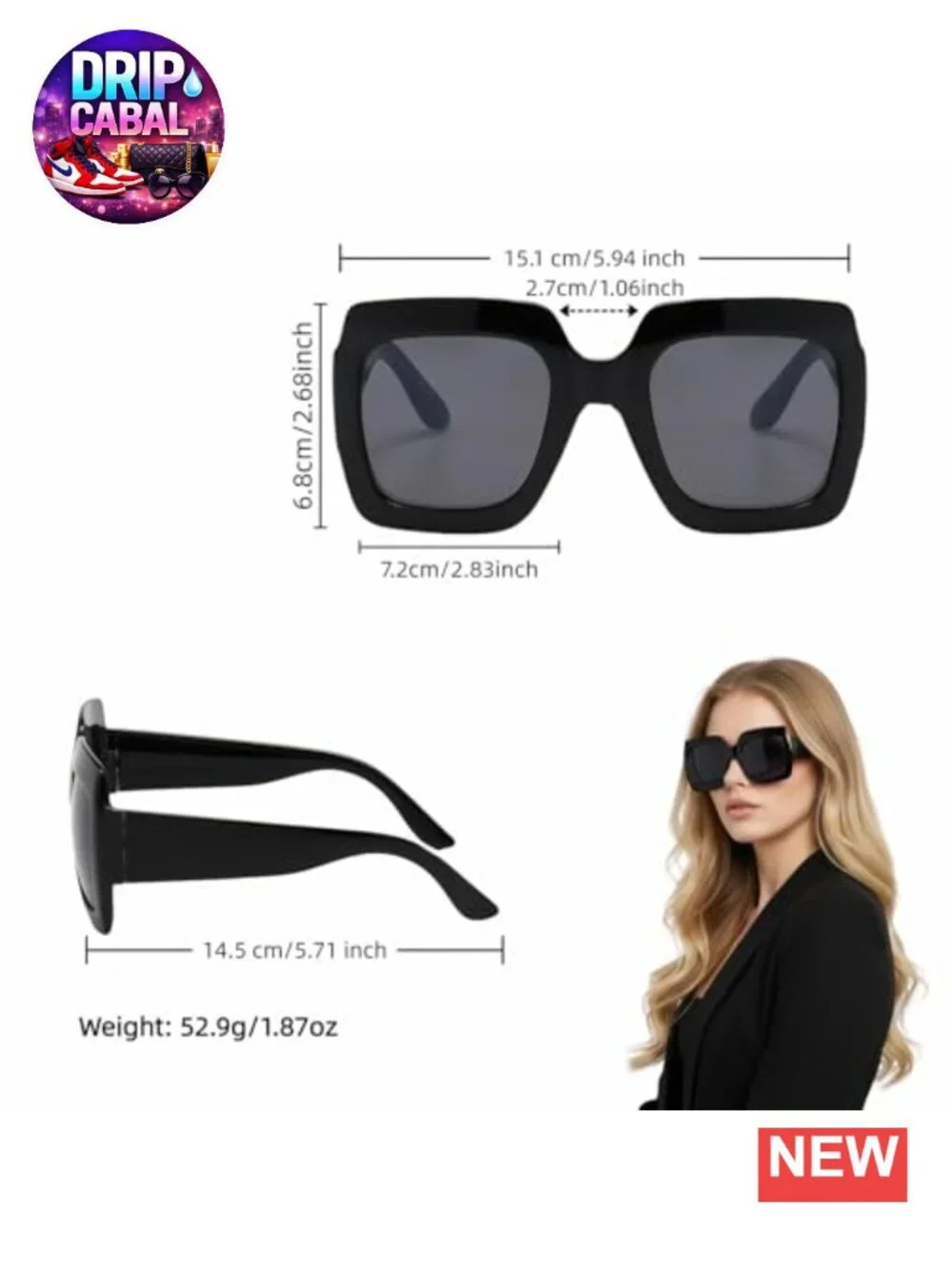 Oversized Square Sunglasses for Women, Retro UV Protection, Lightweight